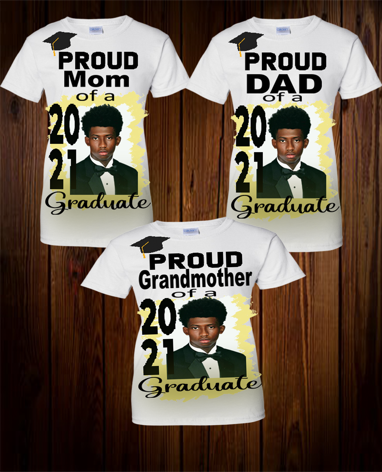 Center graphic design t-shirts- family Grad shirts( picture example) with picture graduation family shirts, class of 2021, graduation 2020 etc... customize your year , graduation tee, proud family of the grad