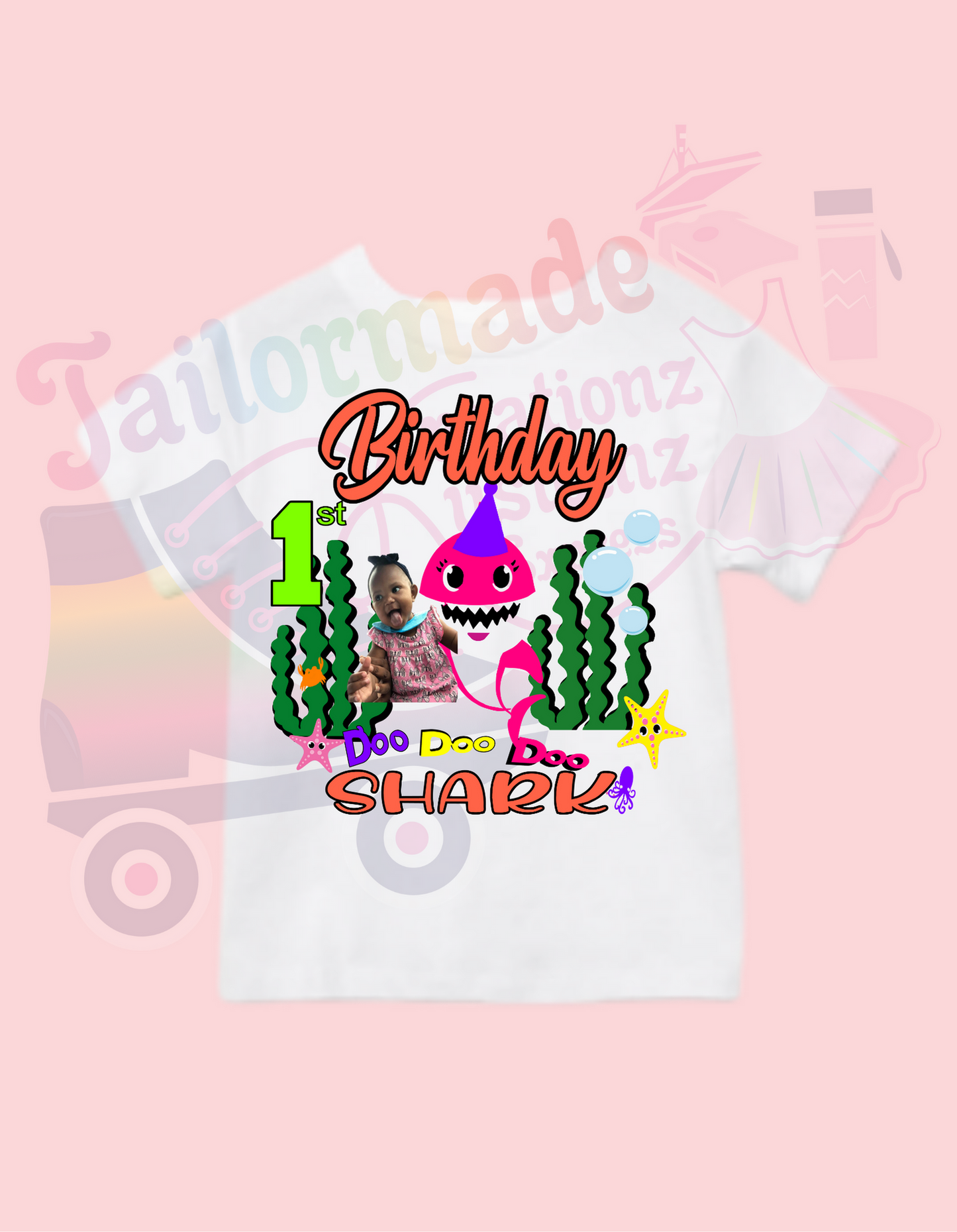 Girl baby shark  character birthday t-shirt