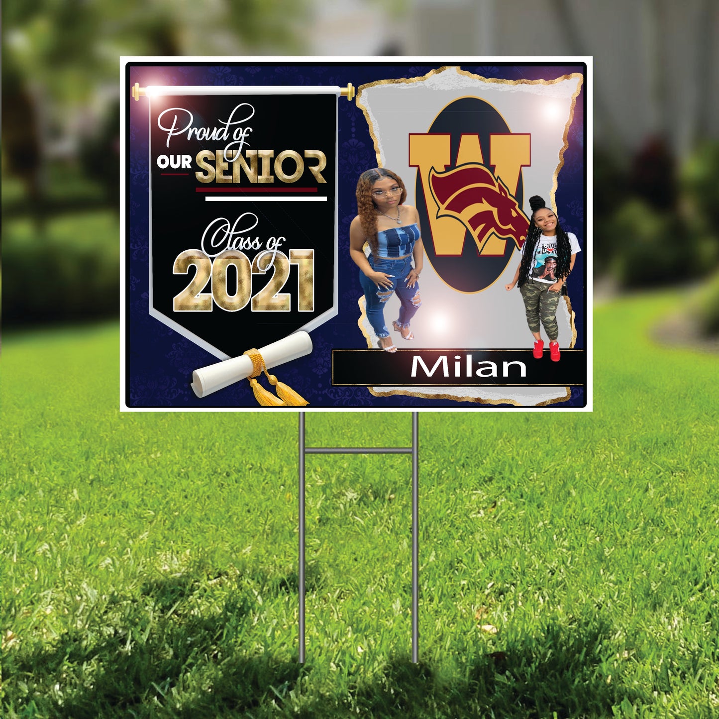 yard sign ,with picture  graduation family , class of 2021, graduation 2020, graduation , proud family of the grad